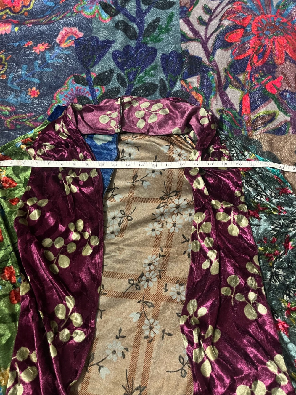 NWOT Sacred Threads Boho Purple Floral Polyester Velvety Sleeveless Kimono OS - Picture 8 of 10